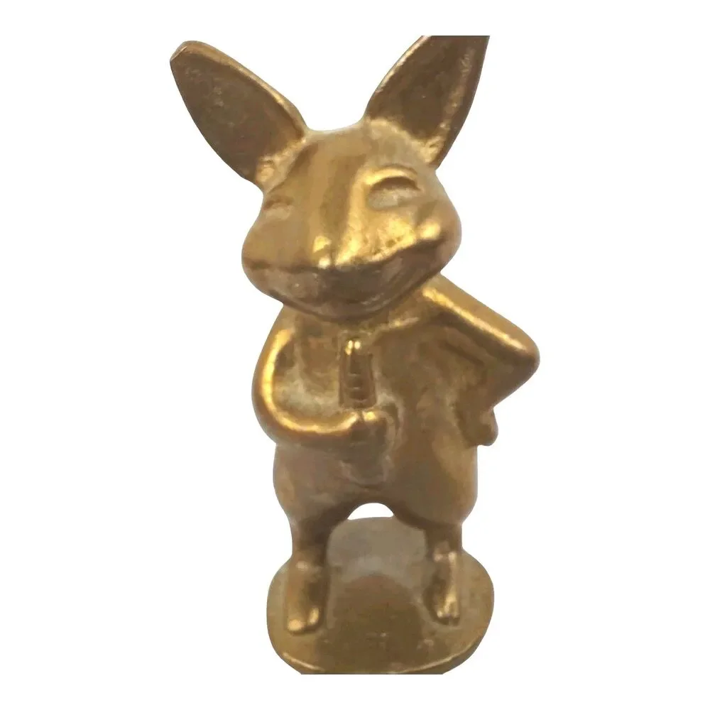 Canadianna Brass Anthropomorphic Bunny Rabbit With Carrot Minature Figurine Vtg